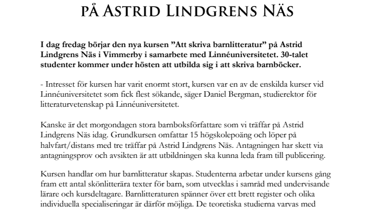 Författarutbildning startar på Astrid Lindgrens Näs