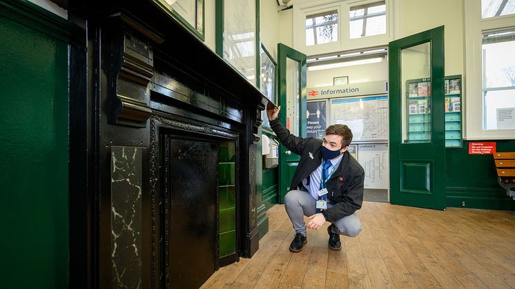 Station Manager Nathaniel Owen inspects Southern's renovation of historic North Dulwich station