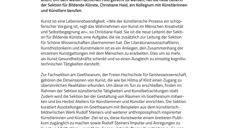 Neues Kollegium der Sektion für Bildende Künste am Goetheanum: Kunst ist eine Lebensnotwendigkeit
