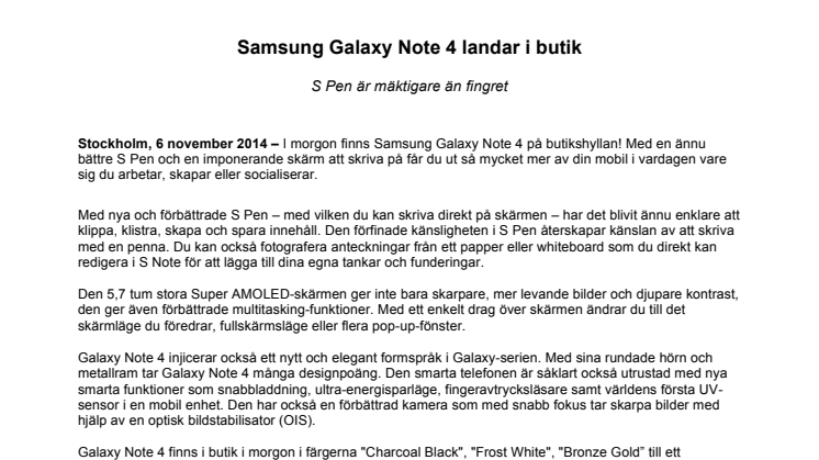 Samsung Galaxy Note 4 landar i butik