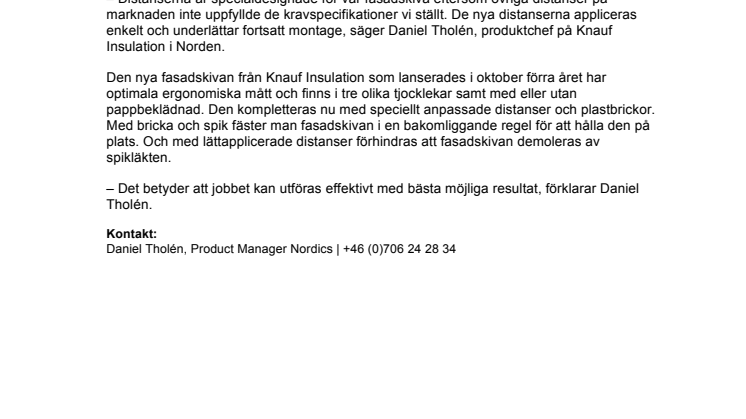 Nya specialdesignade distanser och brickor från Knauf Insulation säkrar ett perfekt resultat