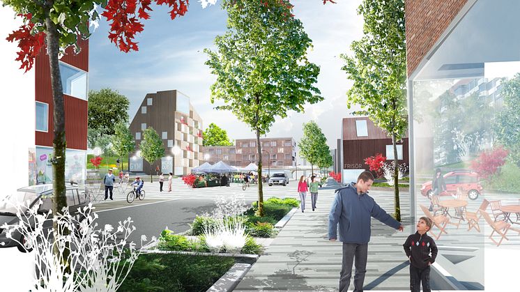 Visionsbild över Hyllievångsvägen. Illustration: Nyréns Arkitektkontor