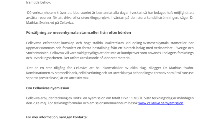 Cellaviva breddar verksamheten