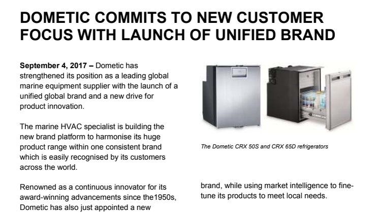 Dometic Commits to New Customer Focus with Launch of Unified Brand