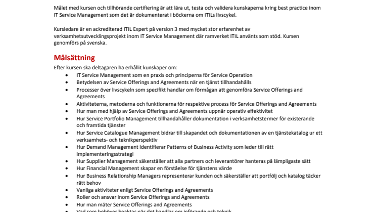 ITIL kurs: Service Offerings and Agreements hos Olingo