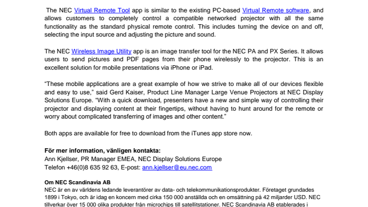 iOS apps allow for easy control and content sharing on networked projectors