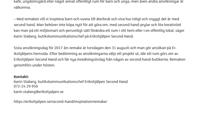 Erikshjälpen Second Hand vill göra om rum för unga