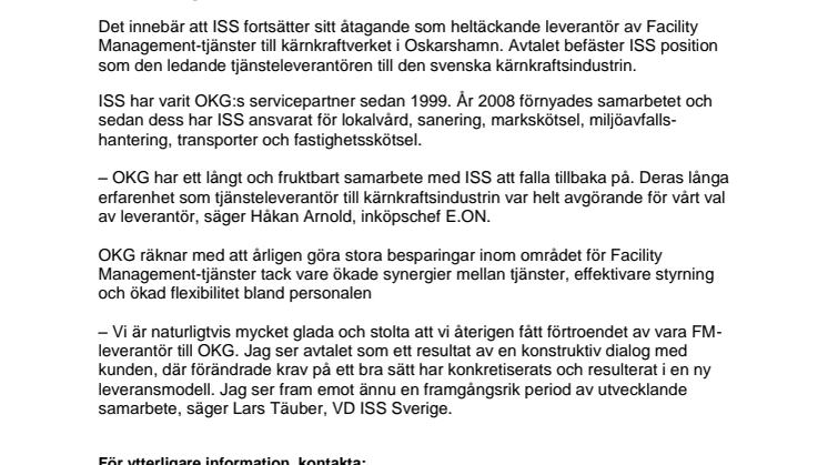 OKG fortsätter samarbetet med ISS 