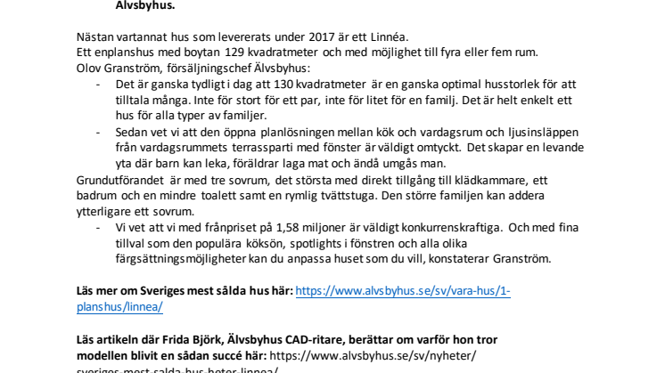 Sveriges mest sålda hus heter Linnéa!