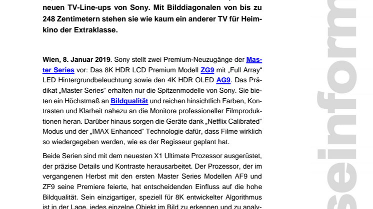 Neue XXL „Master Series“ Fernseher von Sony mit 8K Auflösung und fast zweieinhalb Meter Bilddiagonale