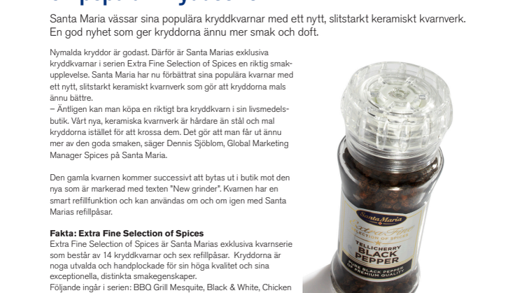 Santa Maria lanserar ny, slitstark kvarn till populär kryddserie