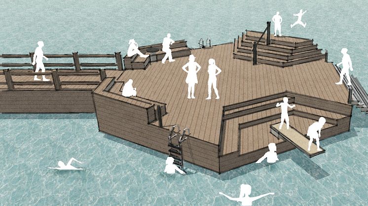 Skiss över plattformen som kommer att avsluta den hundra meter långa bryggan. 