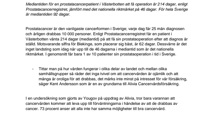 Väntan på prostatacanceroperation i Västerbotten längst av alla regioner 