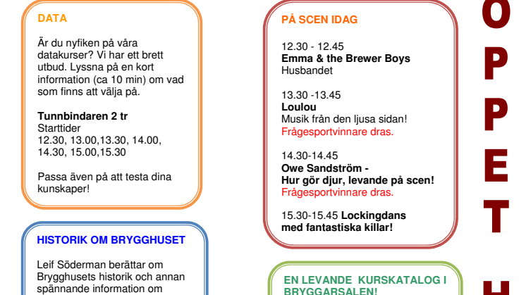 Hela programmet för Öppet Hus söndagen den 12 september