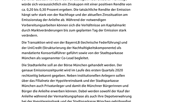 Landeshauptstadt München begibt eine “Münchner Stadtanleihe”