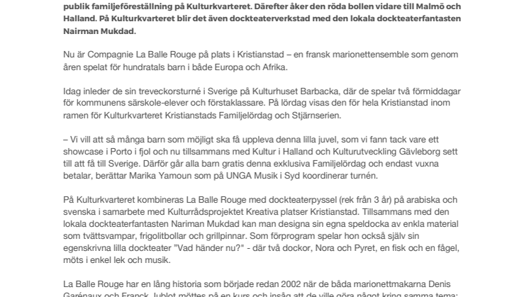 Prisad fransk föreställning & arabisk-svensk dockteaterverkstad i Kulturkvarteret Kristianstads Familjelördag