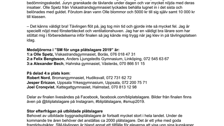 Olle Spetz från Borås vann guld i SM för unga plåtslagare