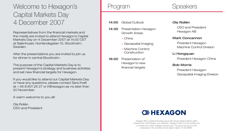 Welcome to Hexagon’s Capital Markets Day