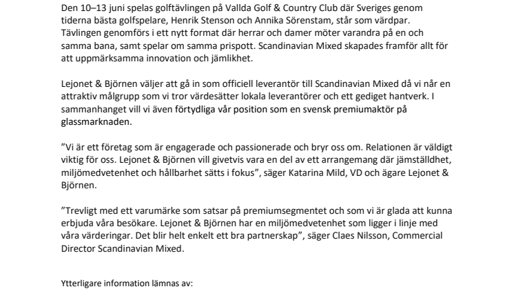 Lejonet & Björnen blir officiell supplier till golftävlingen Scandinavian Mixed