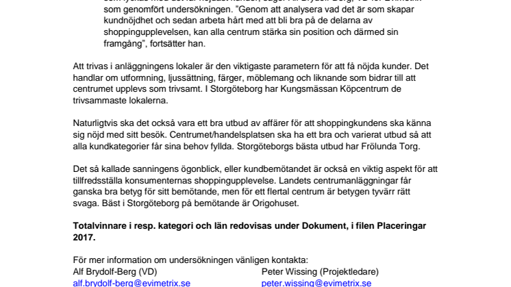Kungsmässan Köpcentrum har Storgöteborgs nöjdaste shoppingkunder