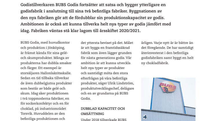 BUBS Godis bygger ny fabrik igen – fördubblar produktionskapaciteten