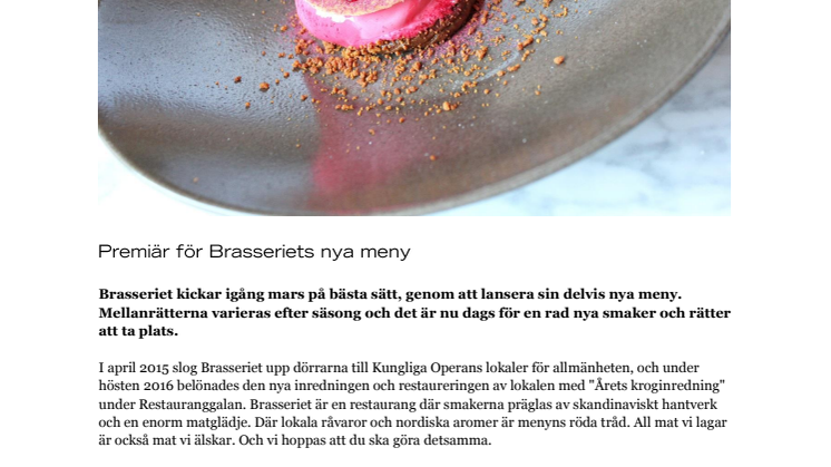 Premiär för Brasseriets nya meny