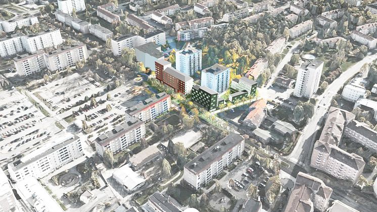 Visionsbild förtätning i Diligentias bostadsbestånd i Jakobsberg_översikt