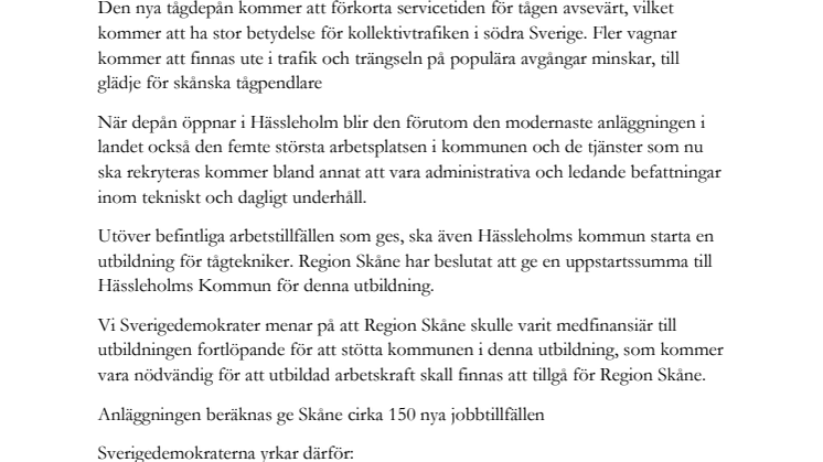 Medfinansiering av tågteknikerutbildning i Hässleholms kommun