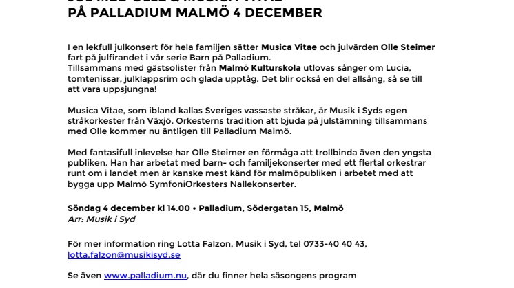 Jul med Olle och Musica Vitae på Palladium Malmö 4 december 