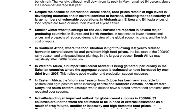 Crop Prospect and Food Situation Report - December 2008
