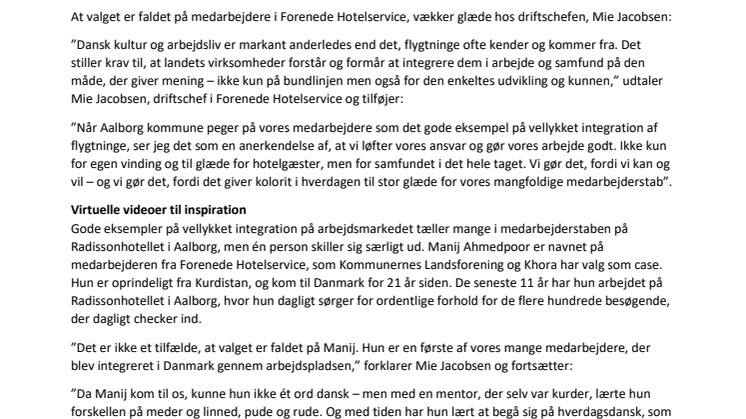 Forenede Hotelservice anerkendes for integrationsarbejde