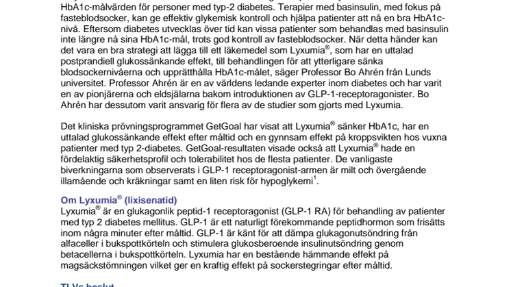 Lyxumia® (lixisenatid) får subvention av TLV