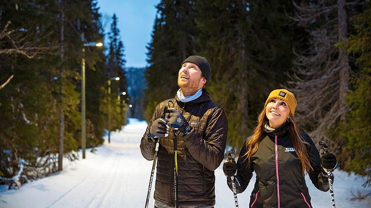 Elektroskandias Andreas Hasselblad och Jessica Vurestedt beundrar den nya belysningen.