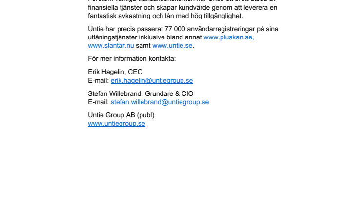 Mobilbanksatsningen Untie passerar 77 000 registreringar