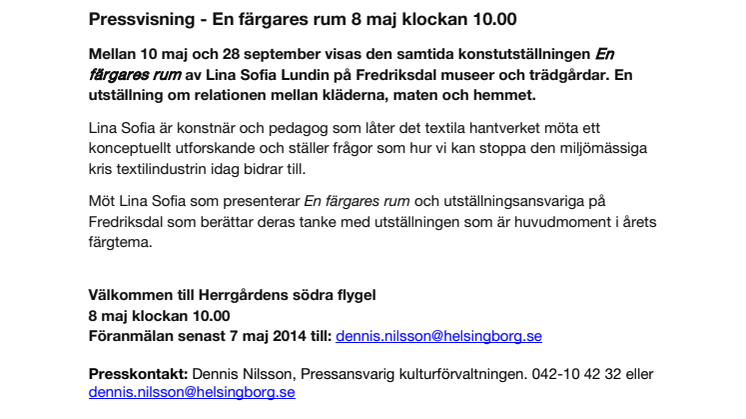 Pressvisning - En färgares rum 8 maj klockan 10.00