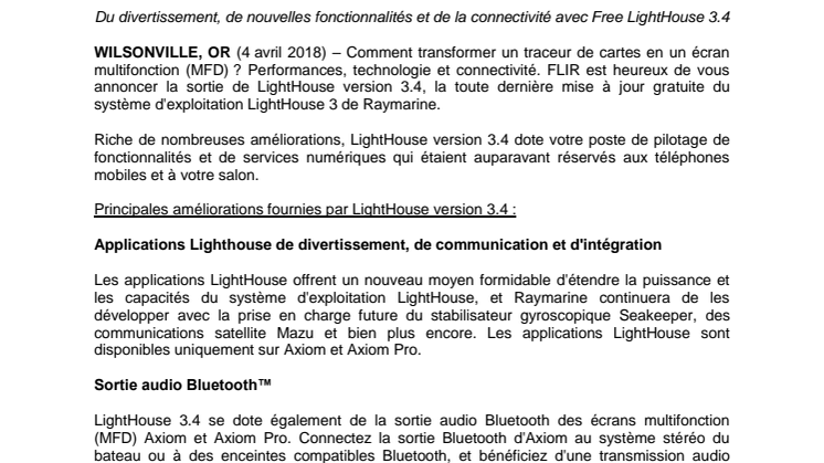 Raymarine: FLIR publie une importante mise à jour du système d'exploitation LightHouse de Raymarine