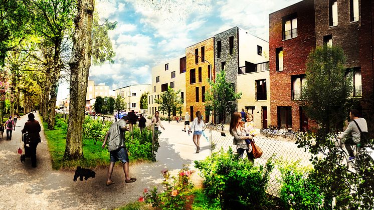 Kvarteret Brännaren i Sorgenfri, visionsvy från Agneslundsvägen.