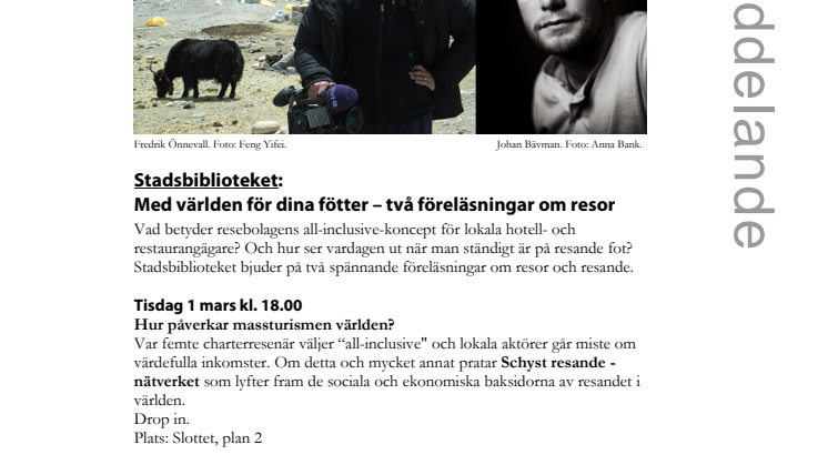 Stadsbiblioteket i Malmö: Med världen för dina fötter – två föreläsningar om resor