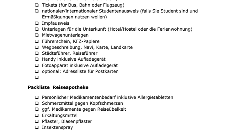 Packliste Citytrip