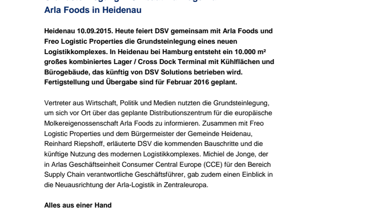 Grundsteinlegung: DSV baut Kühllager für Arla Foods in Heidenau