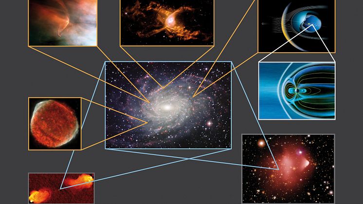 Shocks are abundant throughout the Universe, and this image shows multiple shocks which have been detected from numerous astronomical sources. (See full version and copyright below)