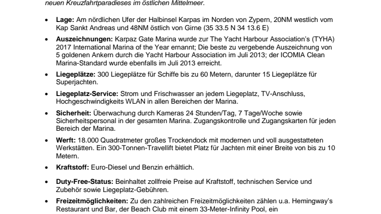 Karpaz Gate Marina - Informationsblatt