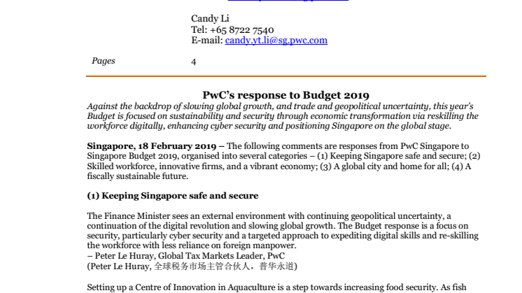 PwC’s response to Budget 2019