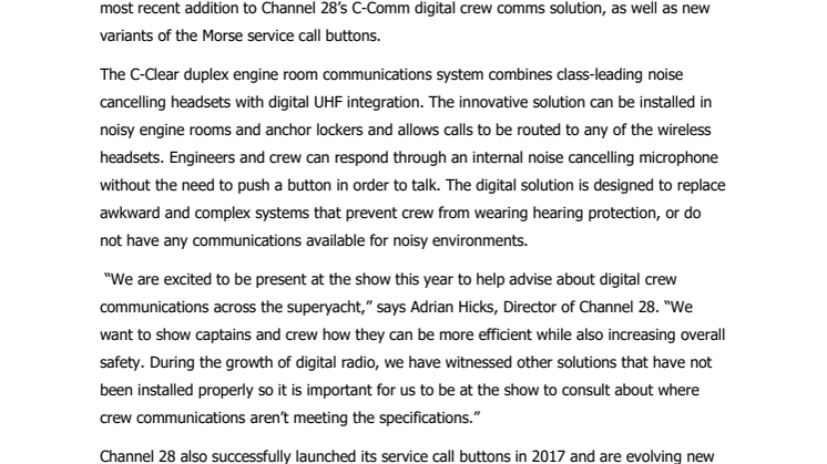 Channel 28 to Demonstrate its Duplex Noise Cancelling Radio System at Monaco Yacht Show