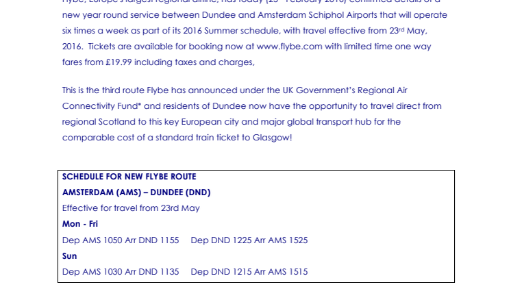 VisitScotland welcomes new Amsterdam route