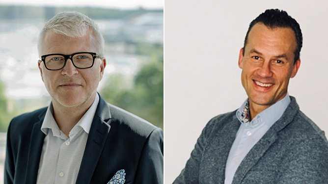 Daniel Elfvendahl, koncernchef på mySafety Group, och Christer Hernestig, VD på Defentry
