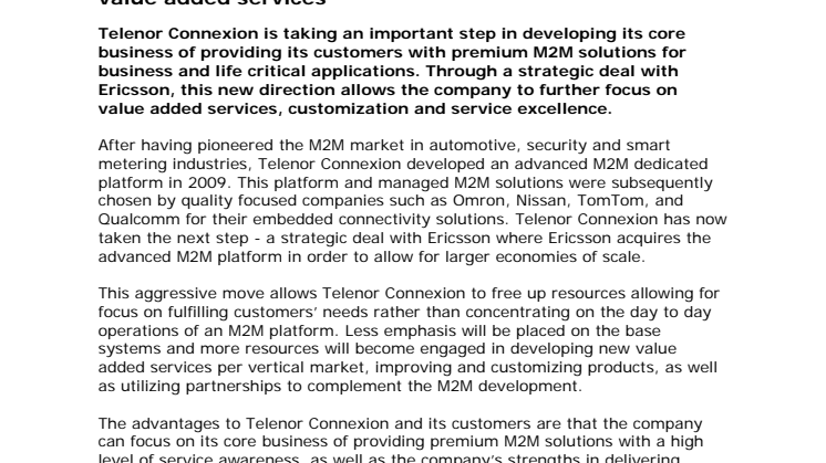 Telenor Connexion takes the next step forward in providing customers with premium M2M solutions and value added services
