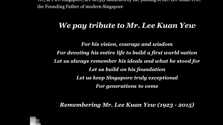 PwC Singapore pays tribute to Mr. Lee Kuan Yew