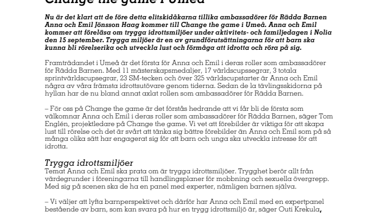 Anna och Emil Jönsson Haag kommer till Change the game i Umeå