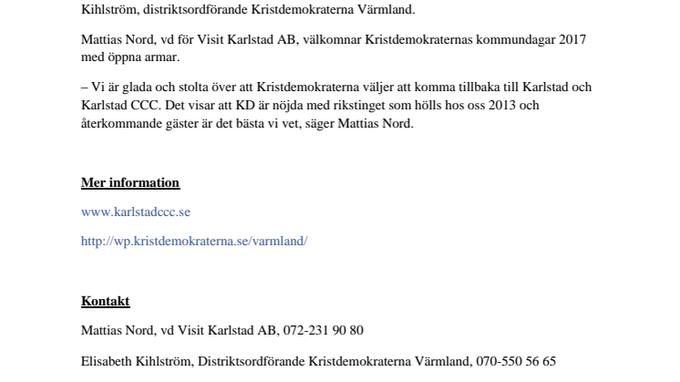 Kristdemokraterna väljer Karlstad igen 2017